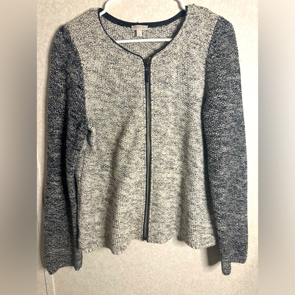 Talbots Gray & Black Cotton Neutral Zip Up Jacket Women L Businesss Casual